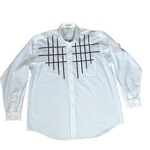 VTG SHINY NEW YORK White Black Long Sleeve Sequins Blouse Women's Size XL